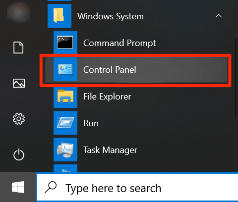 Click on the "Start" menu.
Type "Control Panel" in the search bar and select it from the results.