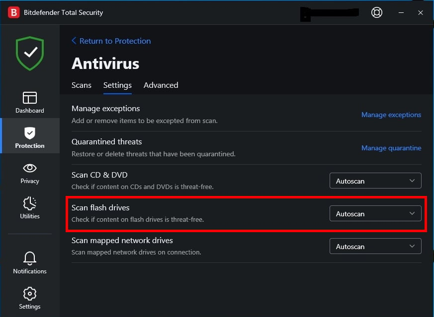 Connect the external device (USB drive, external hard drive, etc.) to your computer.
Open your antivirus software and select the option to scan the connected device.