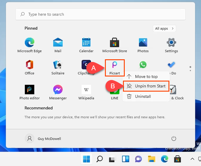 Uninstall unwanted pre-installed apps:
Open Settings by clicking on the Start button and selecting Settings.